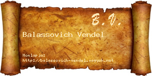 Balassovich Vendel névjegykártya